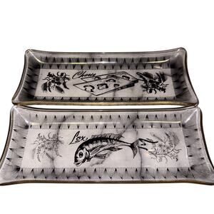 Vintage Lox Cheese Serving Dishes Plates Mid Century Gold Set Lot Jewish Bagel